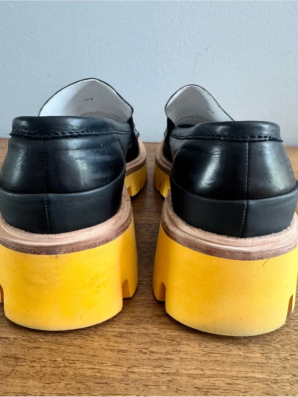 ONCEPT Anthropologie Seoul Platform Loafers Black & Citrus Sole Womens 8 Shoes